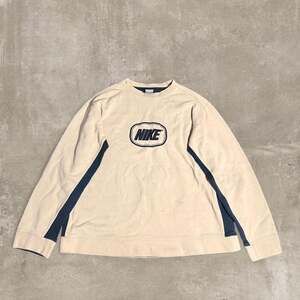 Vintage 90s Nike Center Logo Crewneck Sweatshirt, Tan/Navy, Size L
